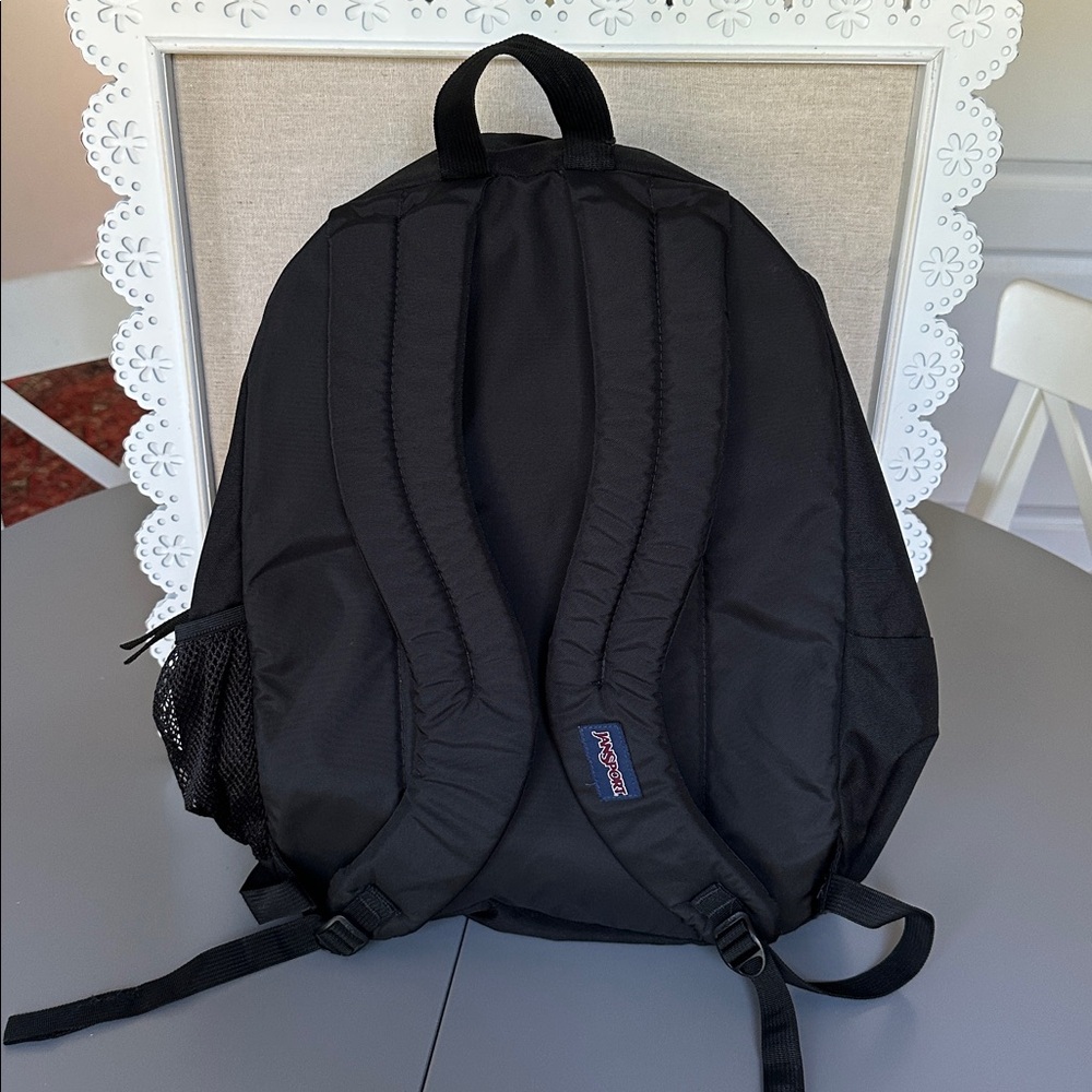 Jansport Black Backpack with Navy Logo Patch - Picture 3 of 15